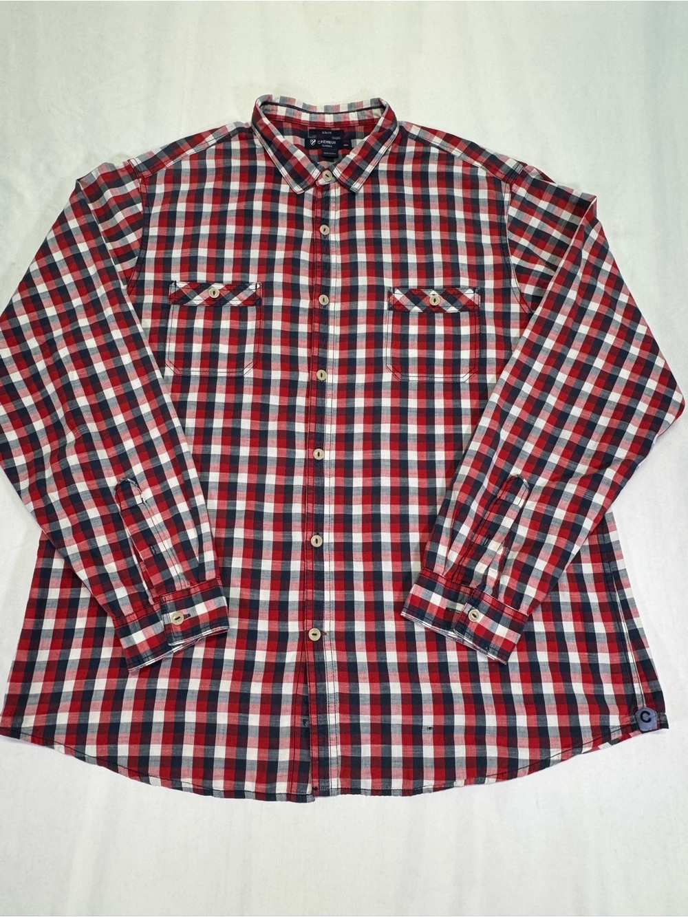 Daniel Cremieux Red Navy White Plaid Casual Button-Down